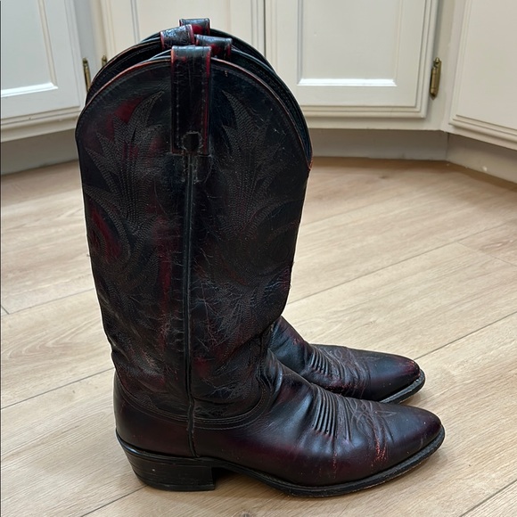 Dan Post Western Black Cherry Leather Cowboy Boots 10 D - Picture 1 of 16